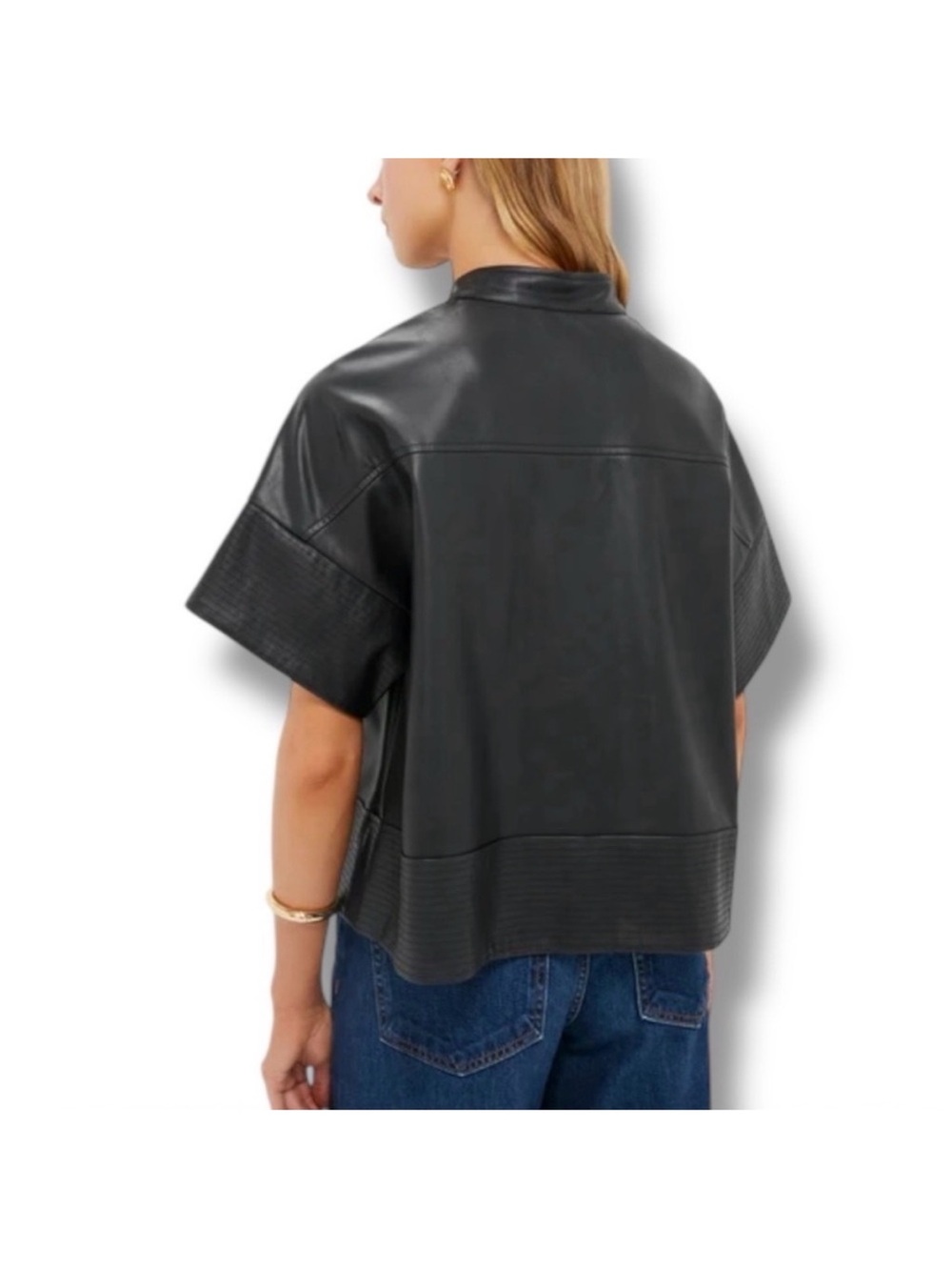 Tuckernuck • NWT Sofia Shirt Faux Leather Trapunto Stitch Button Up Black Small - Picture 4 of 10